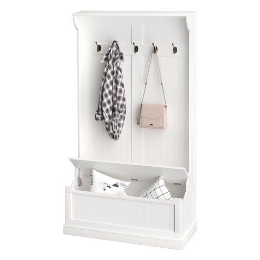 3-in-1 Hall Tree with Shoe Storage Bench - White