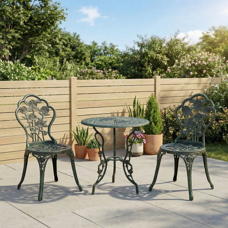 3 Pieces Patio Bistro Table and Chairs Antique Green