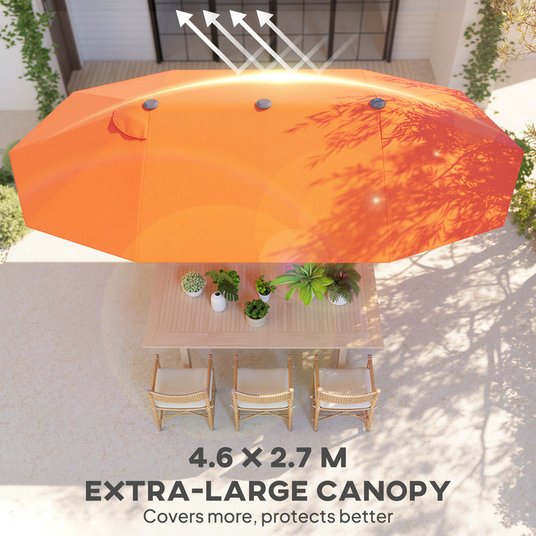 15' Orange Twin Canopy Steel Table Umbrella