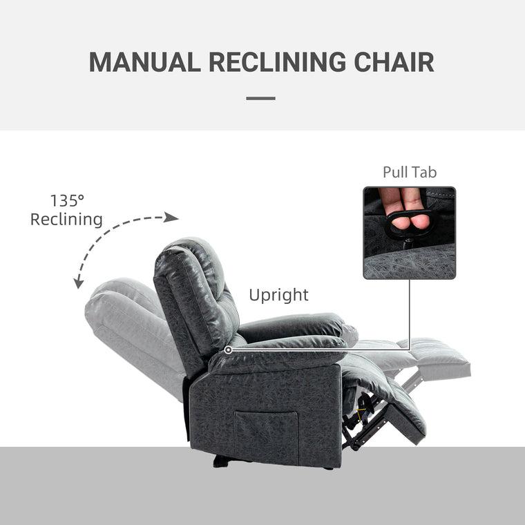 PU Leather Manual Recliner with Footrest - Black