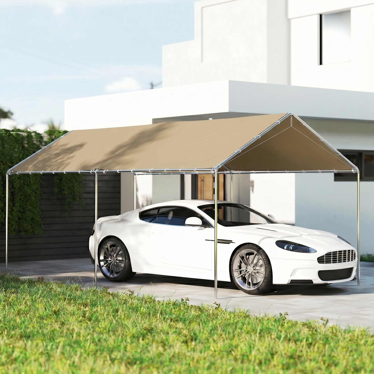 10' x 20' Carport Heavy Duty Galvanized Car Canopy with Included Anchor Kit, 3 Reinforced Steel Cables, Khaki