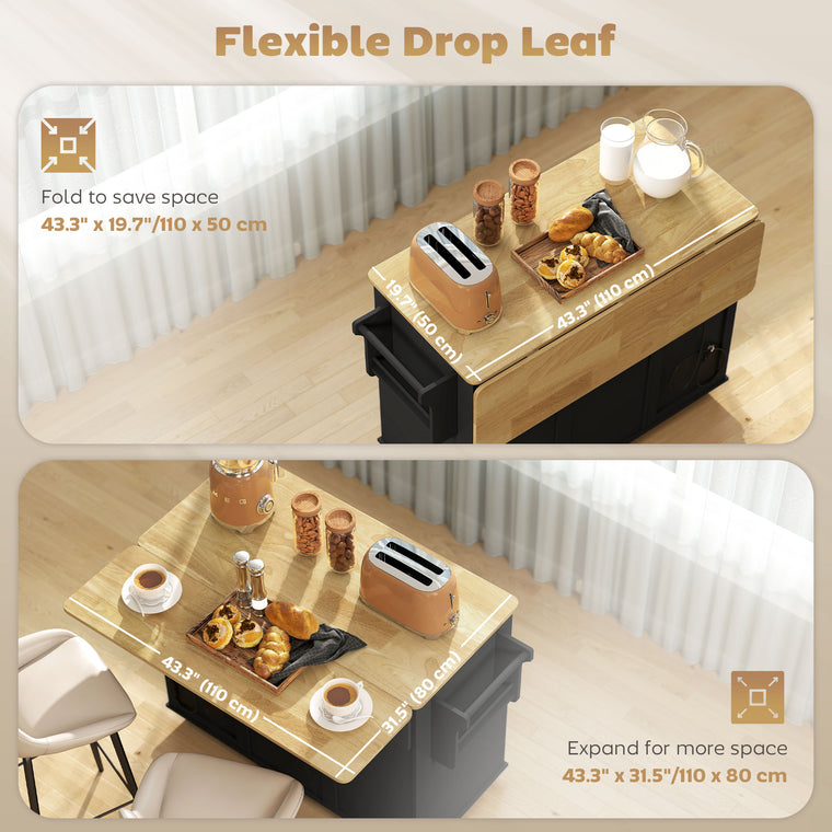 Kitchen Island Cart with Drop Leaf and Charging Station