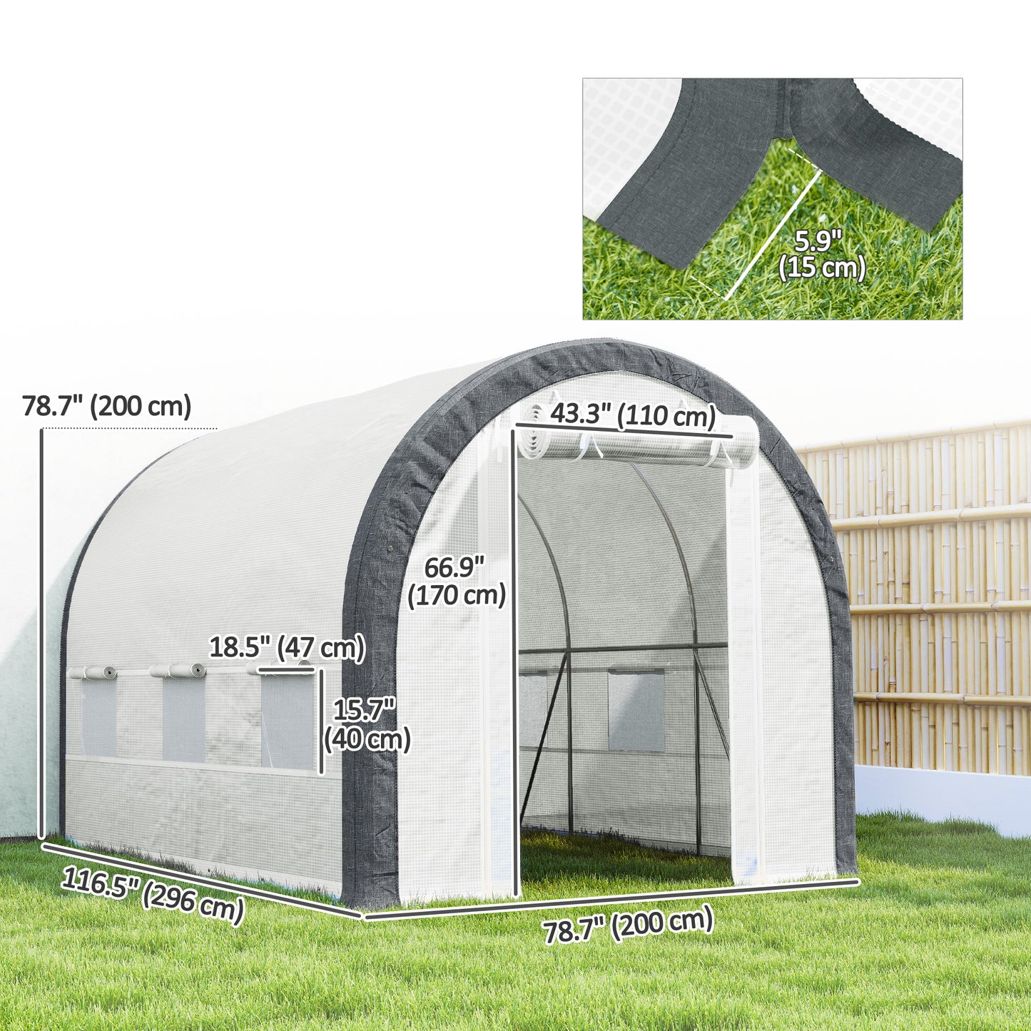 Upgraded Tunnel Greenhouse Green House with Mesh Door and Windows, 6 Plant Labels and Gloves, White