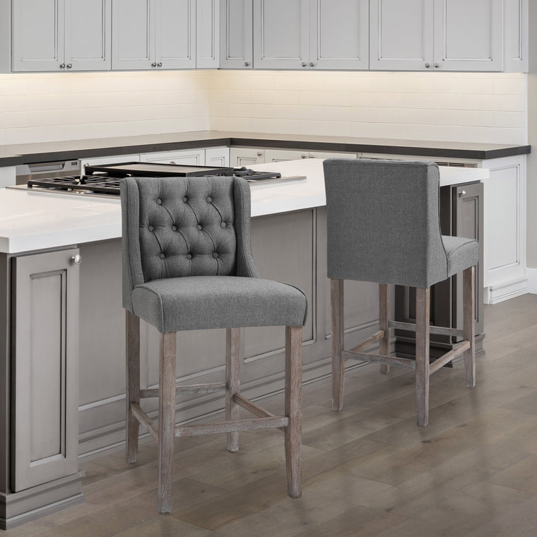 Set of 2 40" Tufted Bar Stools - Grey