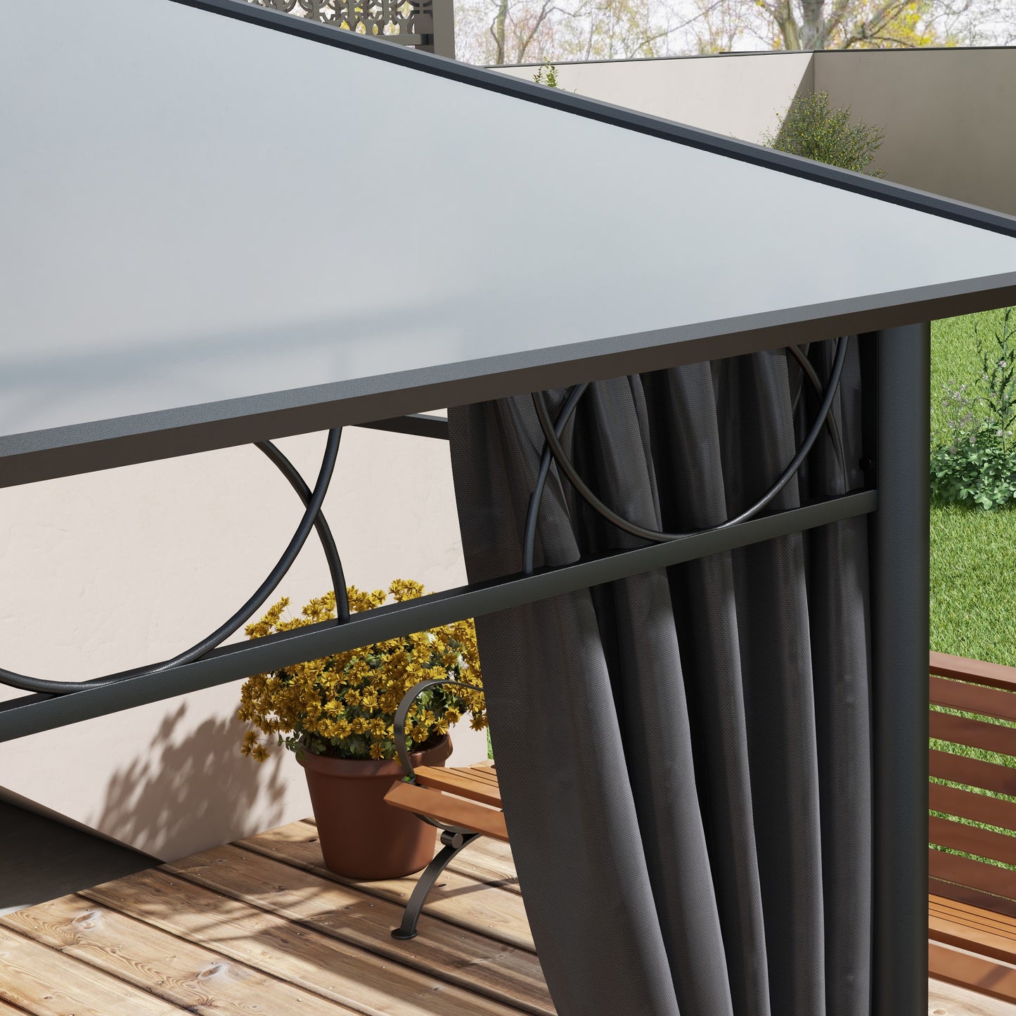Polycarbonate Hardtop Gazebo Canopy, Outdoor Patio Gazebo with Aluminum Frame & Curtains, Dark Grey