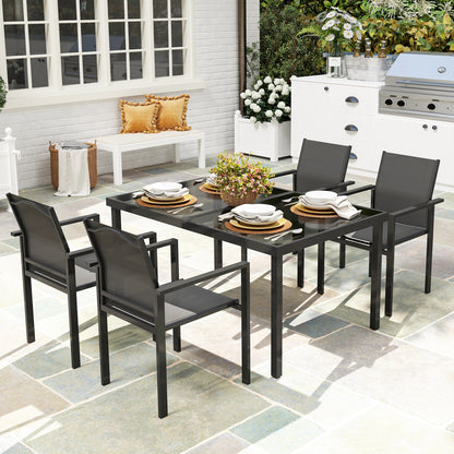5-Piece Dining Set with Stackable Chairs and Glass Top