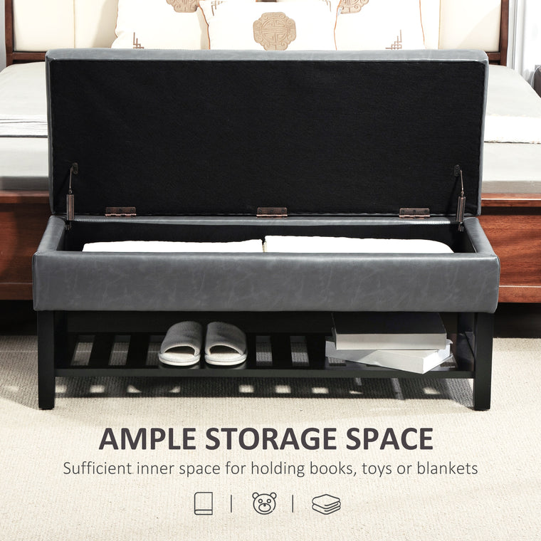44" Tufted Storage Shoe Bench - Grey