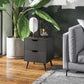 Modern Bedside Table, Nightstand with 2 Drawers and Pine Wood Legs for Bedroom, Living Room, Black