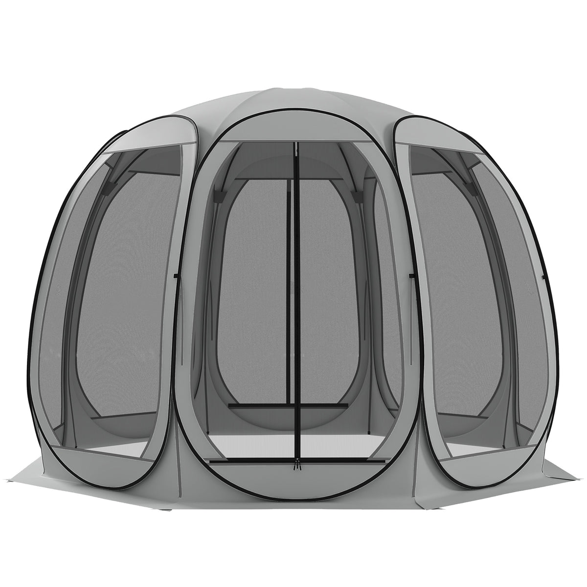 11' x 11.5' Screen Tent, Pop Up Camping Gazebo with Portable Carry Bag and 2 Doors, Grey