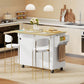 Kitchen Island Cart with Charging Station and Drop Leaf, Kitchen Island Table on Wheels with Trash Can Cabinet, White