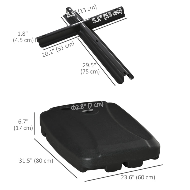 Black Cantilever Umbrella Base Weights with Wheels, Up to 165lb