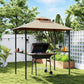 8' x 5' BBQ Grill Gazebo Tent with Double Tiered Canopy for Outdoor Sun Shade, Khaki
