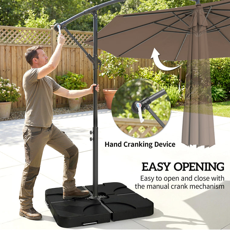 9.6ft Coffee Banana Cantilever Umbrella with Base & Crank