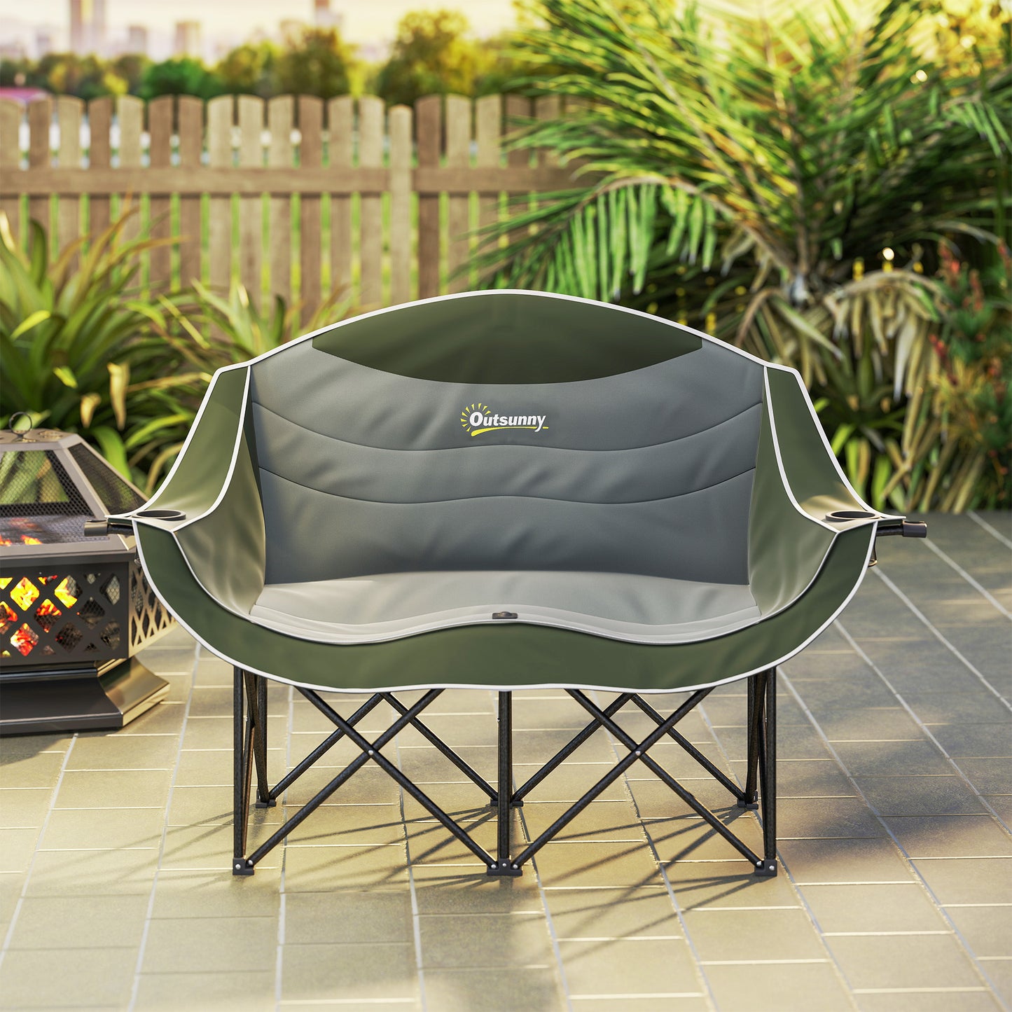 Portable Camp Chair, Double Camping Chair with Cup Holders and Carry Bag, Support 551 lbs, Dark Green