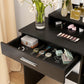 Vanity Desk with Mirror, Makeup Vanity w/ Drawer, Open Compartment and Shelves, Cabinet, Adjustable Shelves for Bedroom
