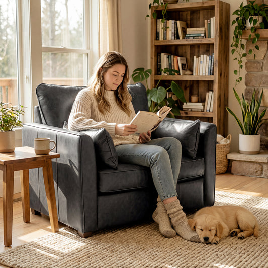 PU Leather Accent Chair with Pillows