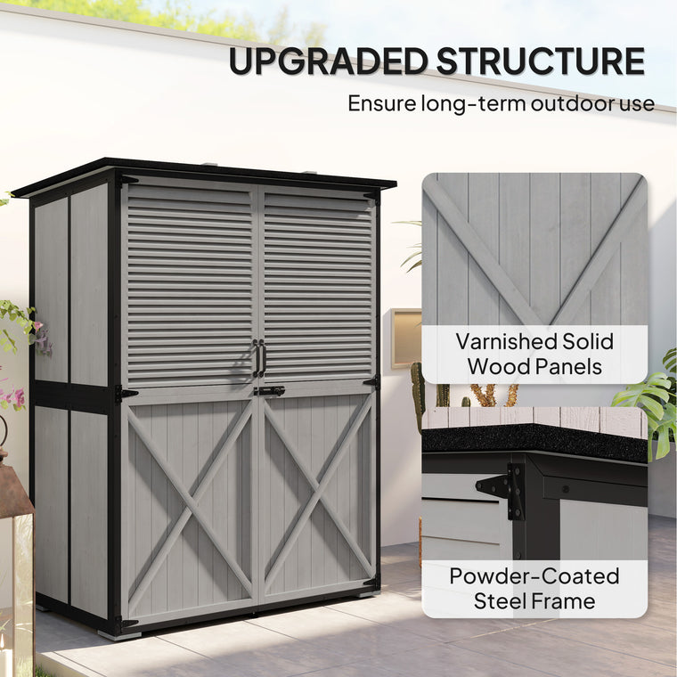 Wood Storage Cabinet with Steel Frame and Lockable Doors