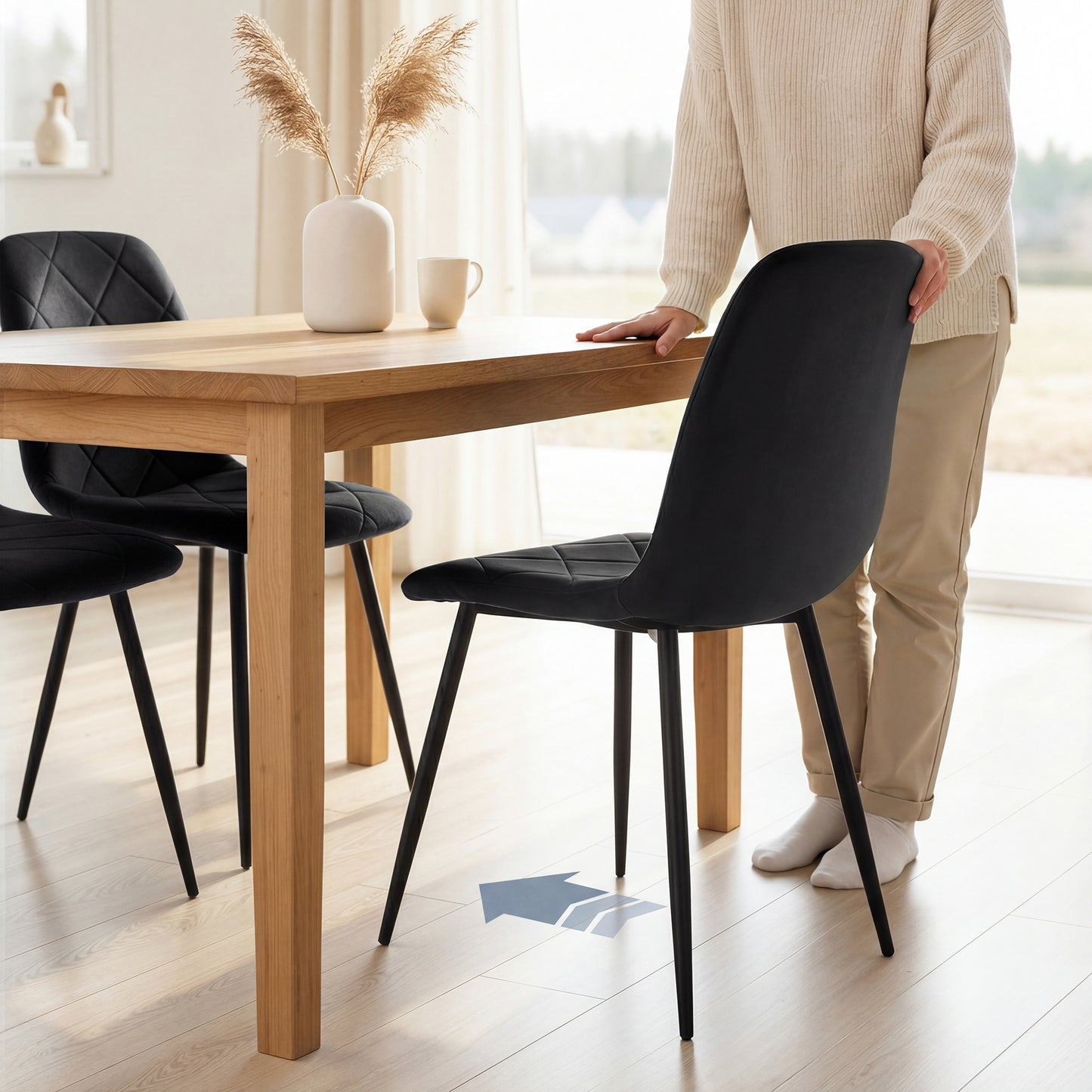 Dining Chairs Set of 4, Upholstered Dining Room Chairs with Steel Legs, Modern Kitchen Chair for Dining Room, Black