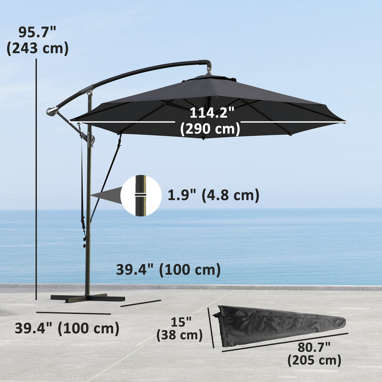 9.5' Grey Cantilever Umbrella with Wind Strap & Cover