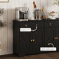 Sideboard Cabinet with 2 Drawers, 4 Barn Doors and 2 Adjustable Shelves, Buffet Table for Living Room, Black