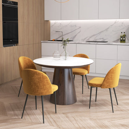 Velvet Mid-Back Dining Chairs Set of 4 - Yellow