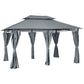 13'L x 10'W x 8.7'H Patio Gazebo Outdoor 2-Tiers Garden Canopy Yard Sunshade Shelter with Curtains, Grey