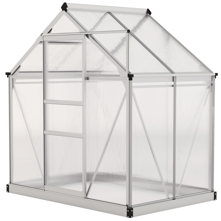 6' x 4' x 6.6' Silver Polycarbonate Greenhouse with Rain Gutter