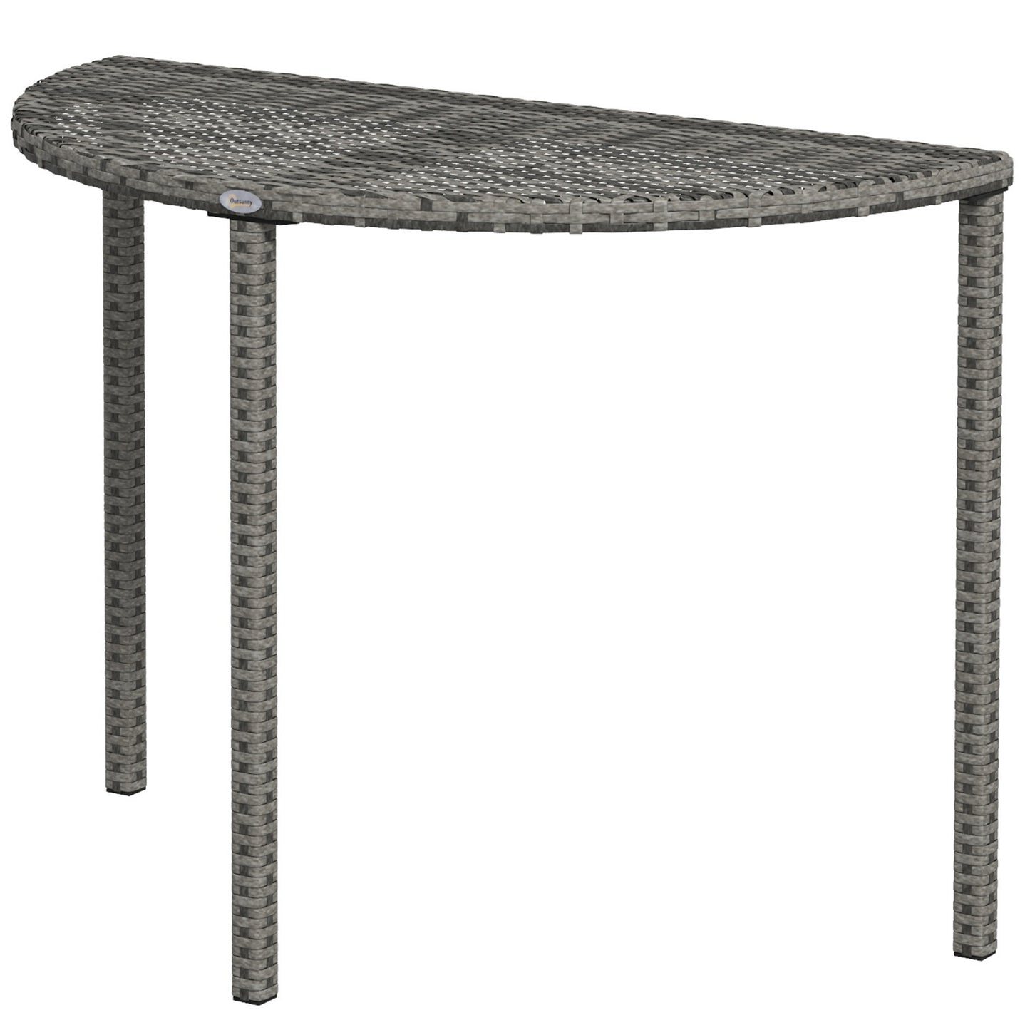 Half Round Side Table, PE Rattan Coffee Table with Metal Frame for Patio, Garden, Balcony, Grey
