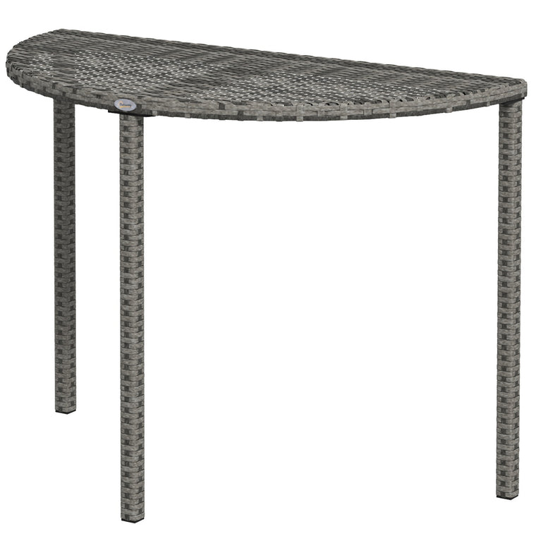 Half-Round PE Rattan Side Table with Metal Frame - Grey