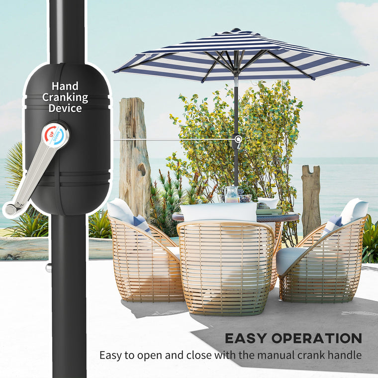Blue Stripes Patio Sun Umbrella with 6 Ribs