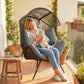Wicker Egg Chair, Indoor Outdoor Rattan Lounge Chair with Thick Cushion and Headrest, Steel Frame, Adjustable Pads, Grey