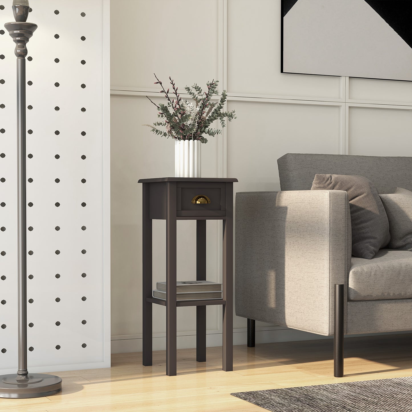 2-Tier Side Table with Drawer and Shelf, End Table for Living Room and Hallway, Coffee