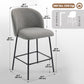 Set of 2 Counter Height Barstools, Upholstered Linen Bar Stools with Backrest, Footrest and Steel Legs, Dark Grey