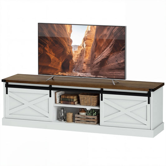 65" TV Stand with Sliding Barn Doors - White
