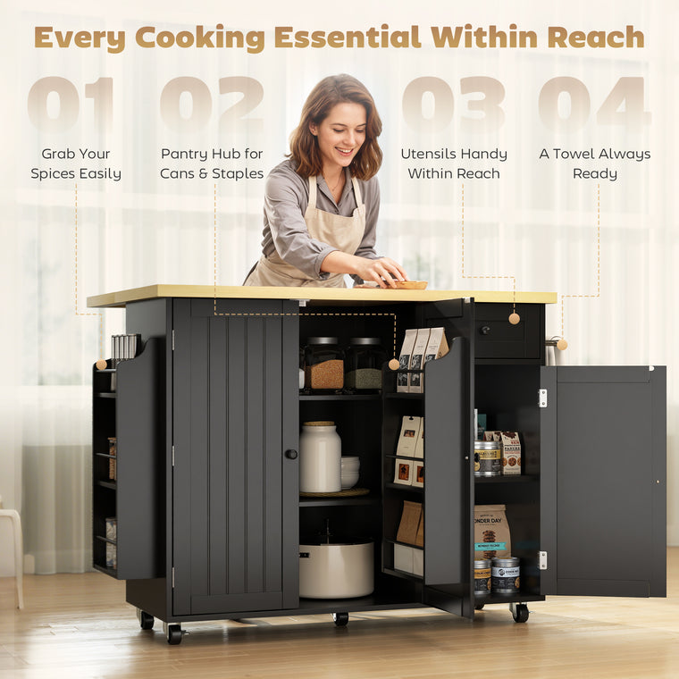 Rolling Kitchen Island Cart with Drop Leaf