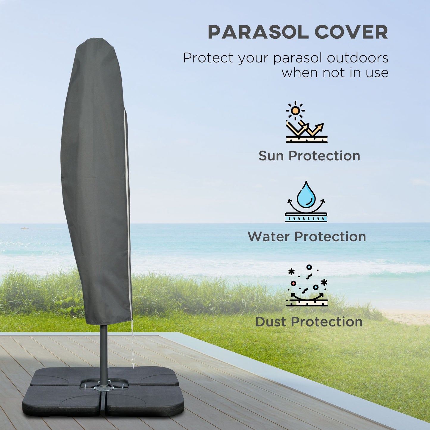 9.6ft Offset Patio Umbrella Garden Hanging Parasol Banana Cantilever Umbrella with Base, Crank, Dark Grey