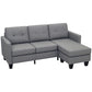 L-shaped Sofa, 3 Seater Couch with Ottoman, Corner Sofa with Thick Padded Cushion and Wood Legs, Light Grey