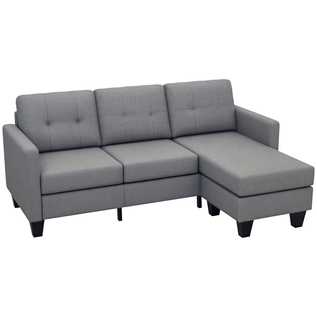 L-shaped Sofa, 3 Seater Couch with Ottoman, Corner Sofa with Thick Padded Cushion and Wood Legs, Light Grey
