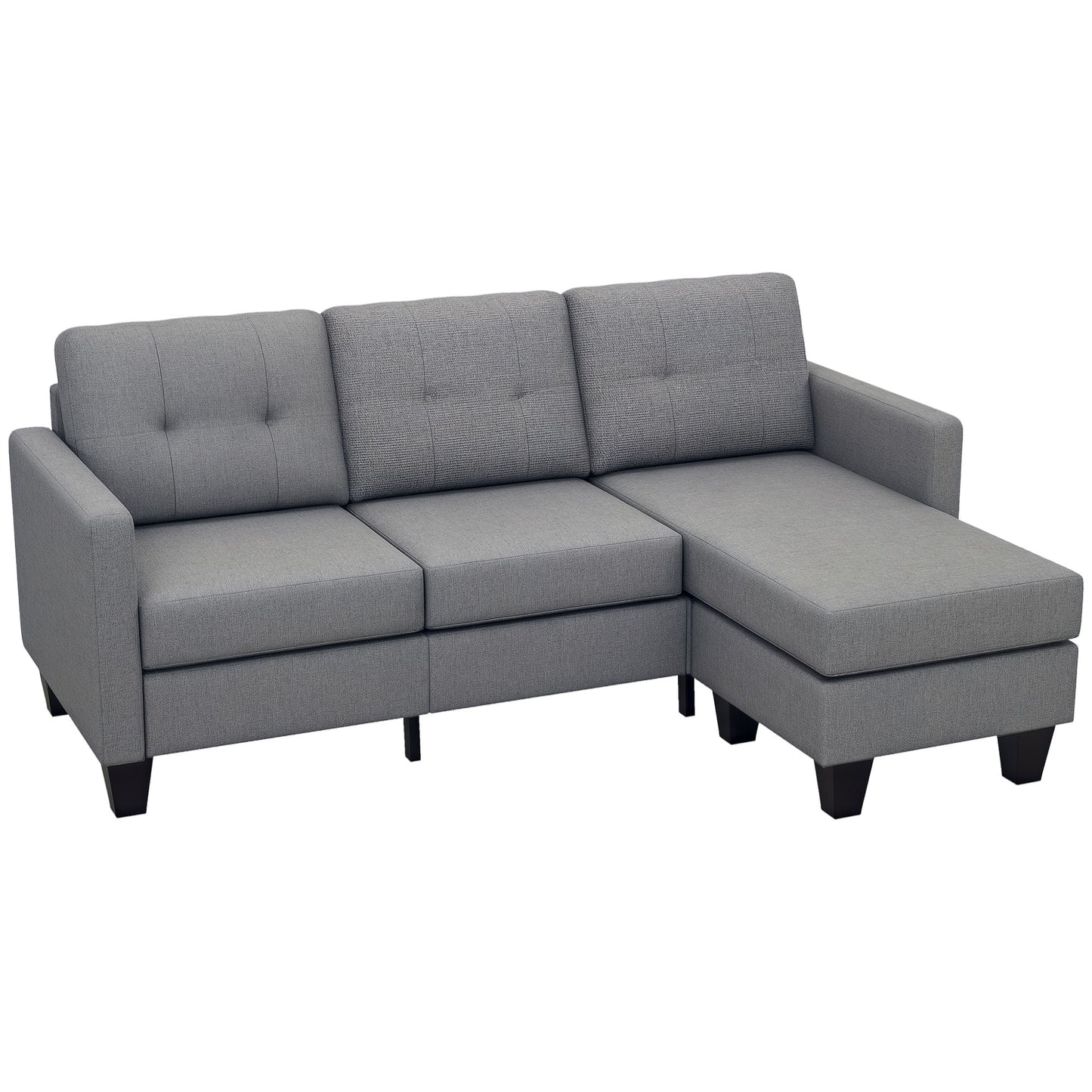 L-shaped Sofa, 3 Seater Couch with Ottoman, Corner Sofa with Thick Padded Cushion and Wood Legs, Light Grey