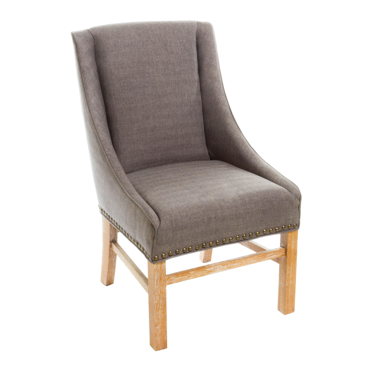 Contemporary Dining Chair with Nailhead Accents and Sloped Arms, Generously Upholstered for Comfort, 28" L x 23" W x 37.5" H, Brown Grey