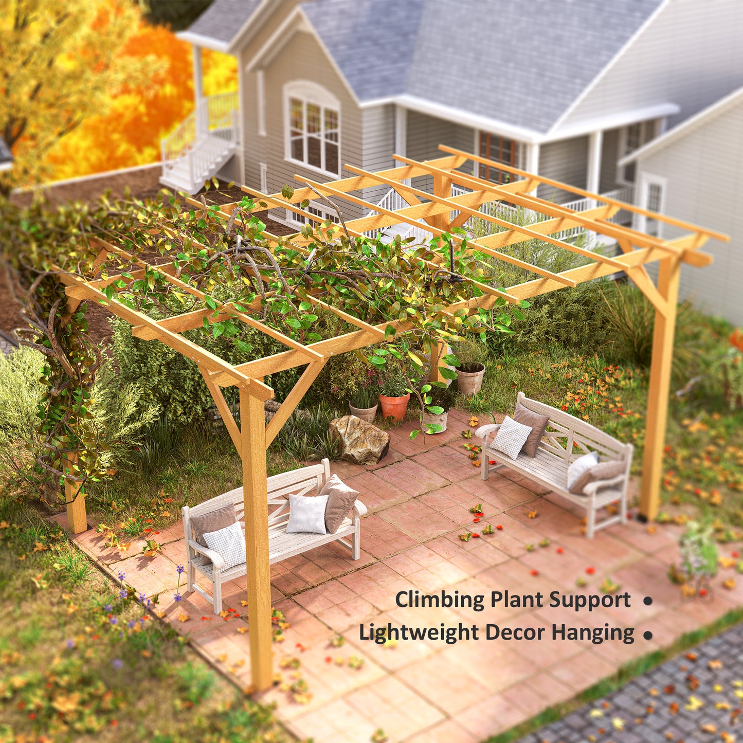 10' x 13' Wood Pergola, Outdoor Gazebo Grape Trellis for Climbing Plant Support, Garden, Patio, Backyard, Nature Wood