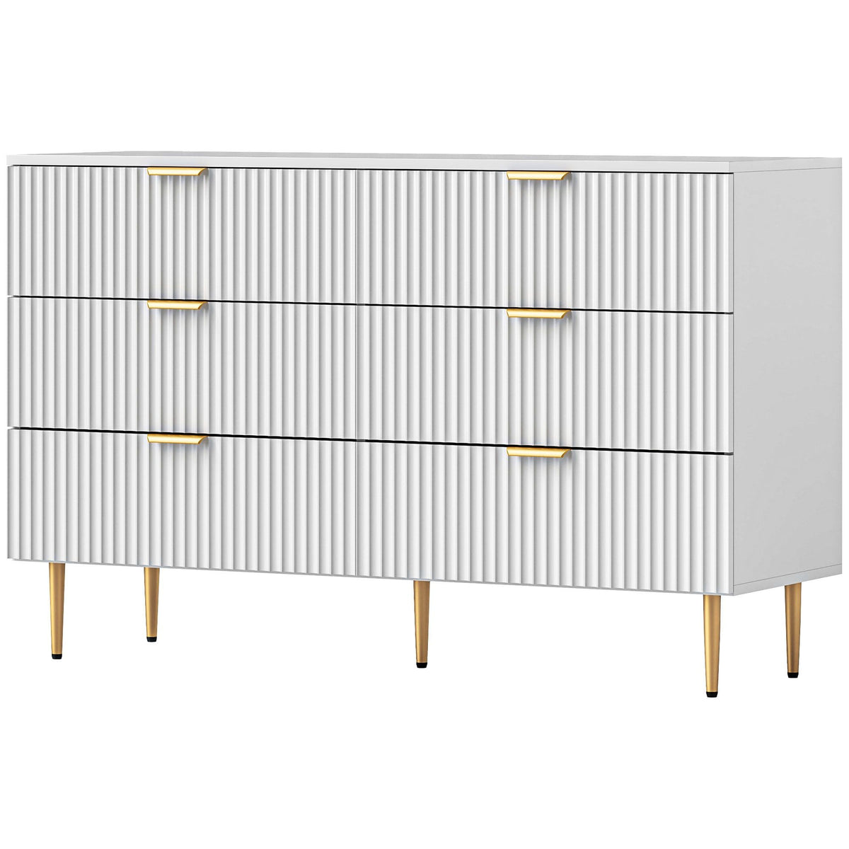 6-Drawer Dresser with Gold Legs - White