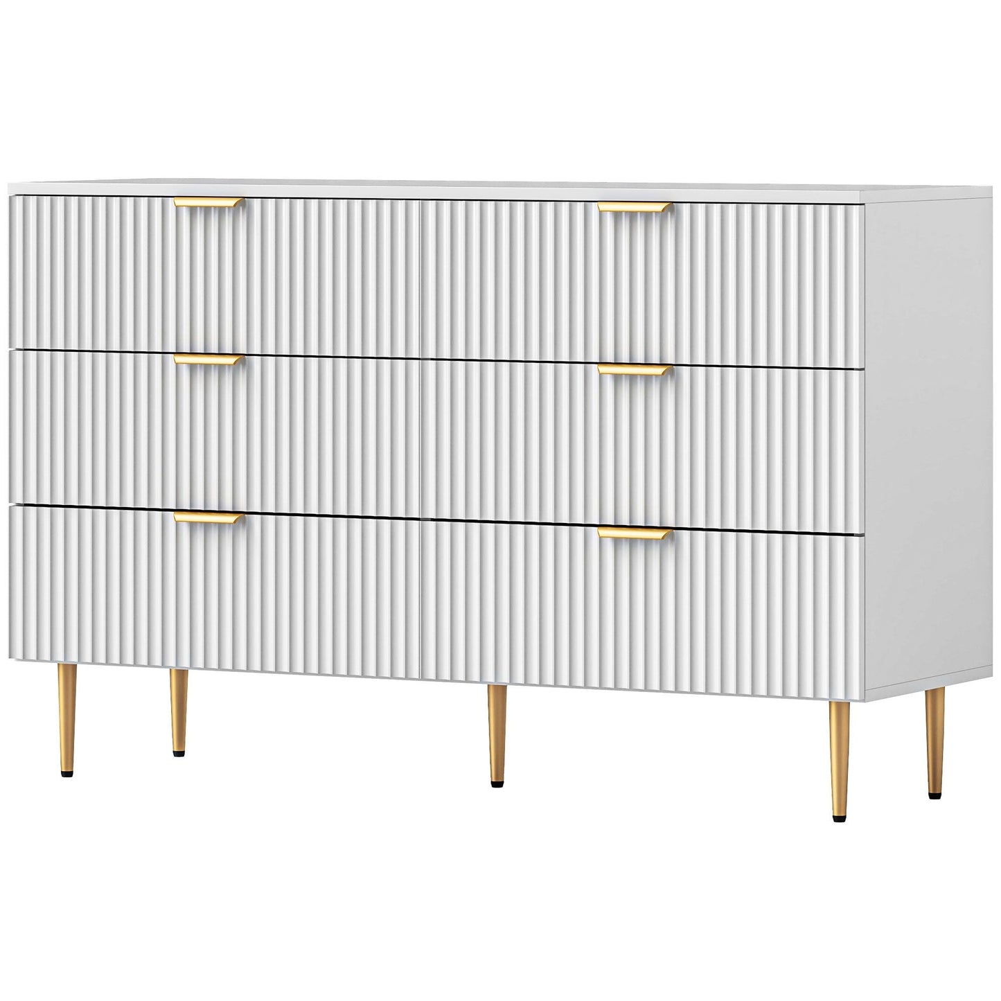 6-Drawer Dresser with Gold Legs - White