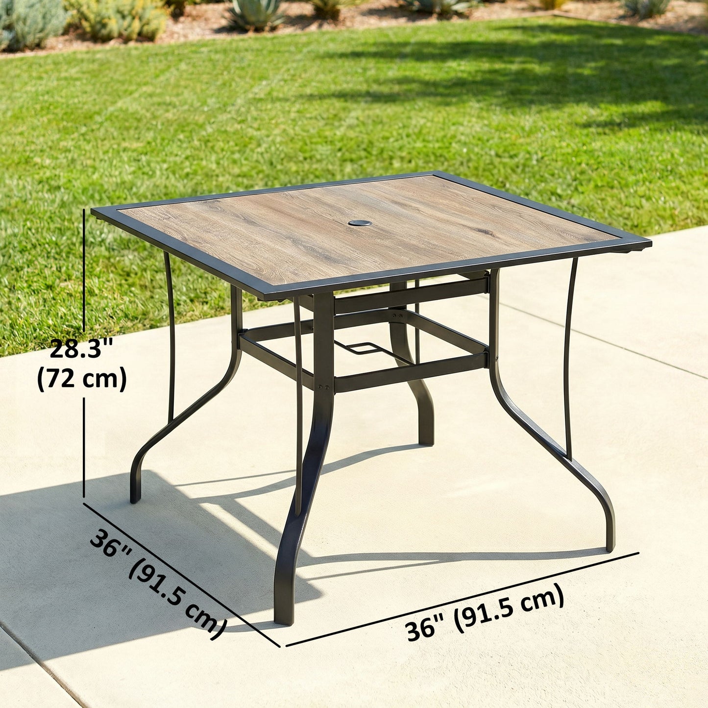 36" x 36" x 28" Square Patio Dining Table with Umbrella Hole, Easy to Clean Top & Rustproof Steel Frame, for Garden Pool