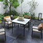 Outdoor Dining Table for 4, Square Patio Dining Table with Marble Effect Tempered Glass Top and Steel Frame, White