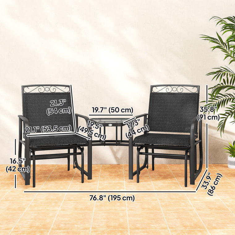 2-Seat Glider Bench with Coffee Table & Sling Seat
