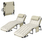 2-Piece Folding Lounge Chairs with Adjustable Backrest, Tanning Chair with Cushion, Side Pocket, Headrest, Beige