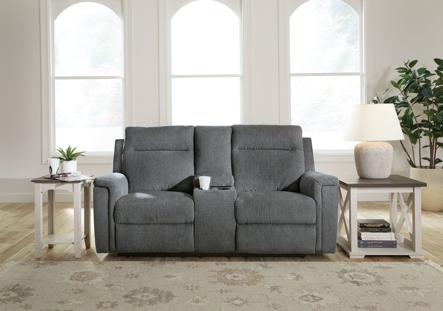 Barnsana - Gravel - Dbl Power Reclining Loveseat with Console - Fabric