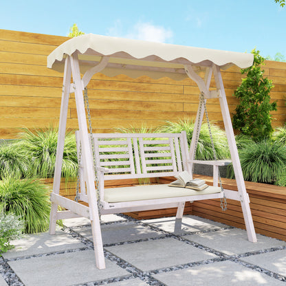 Wooden Swing Bench with Stand and Canopy