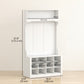 4-In-1 Hall Tree with Bench and Shoe Storage, Farmhouse Coat Rack Shoe Bench with 12 Shoe Cubbies, 6 Hooks, White